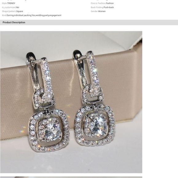 Sparkly zircon crystal drop hook dandle drop fashion earrings - Picture 2 of 4